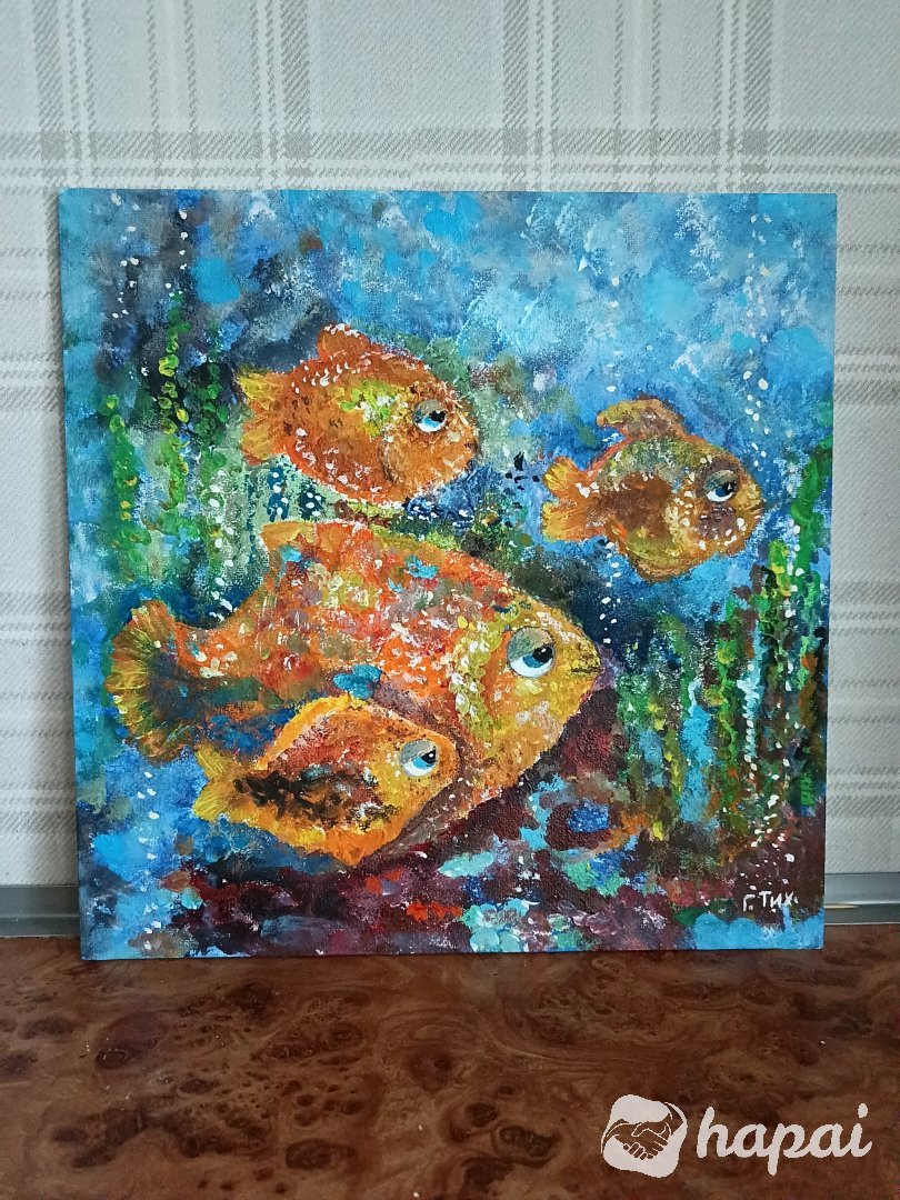 Картина "Рыбки", холст хлопок, 30×30